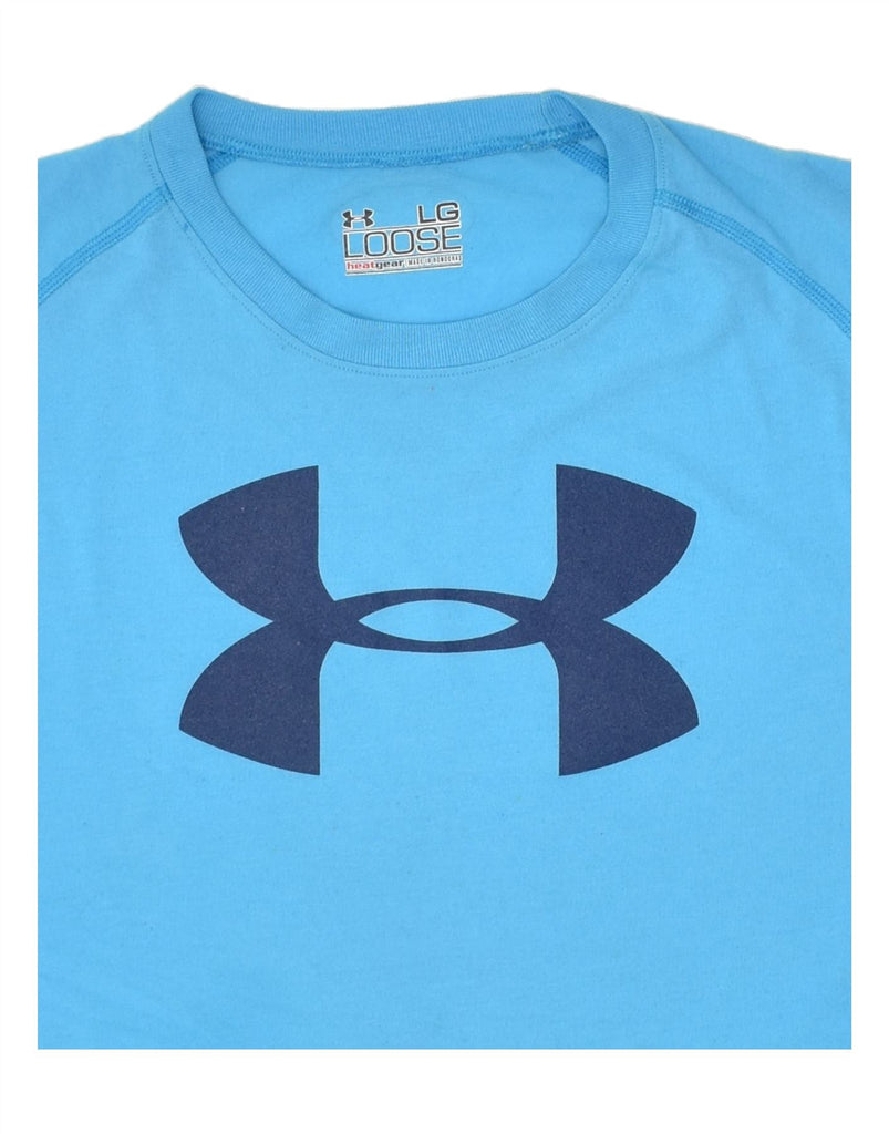 UNDER ARMOUR Mens Heat Gear Graphic T-Shirt Top Large Blue Cotton | Vintage Under Armour | Thrift | Second-Hand Under Armour | Used Clothing | Messina Hembry 