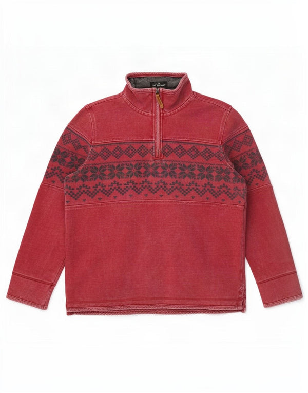 Fat Face Mens Zip Neck Sweatshirt Jumper Large Burgundy Fair Isle Cotton