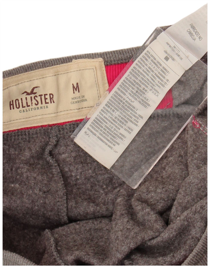 HOLLISTER Womens Graphic Tracksuit Trousers UK 14 Medium  Grey Cotton