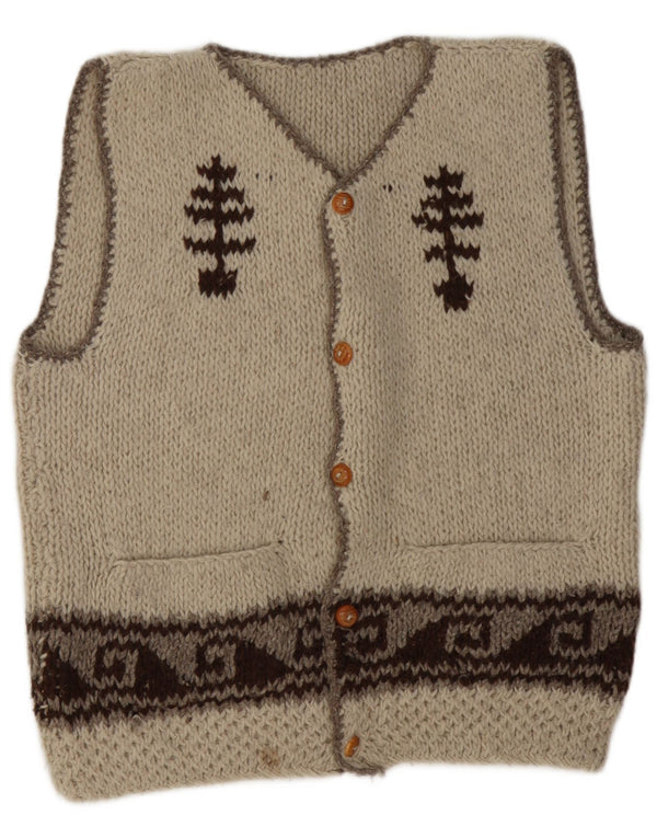 Vintage Mens Sleeveless Cardigan Sweater Large Beige Fair Isle