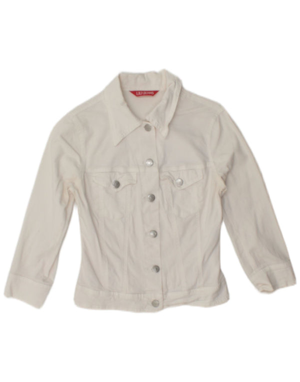 Liu Jo Womens Crop 3/4 Sleeve Denim Jacket UK 6 XS White Cotton