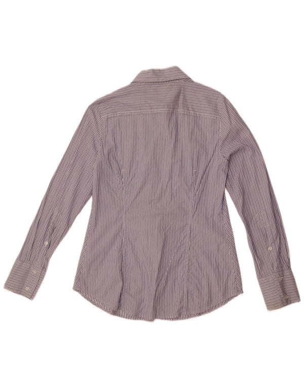 Benetton Womens Shirt UK 14 Medium Blue Pinstripe Cotton