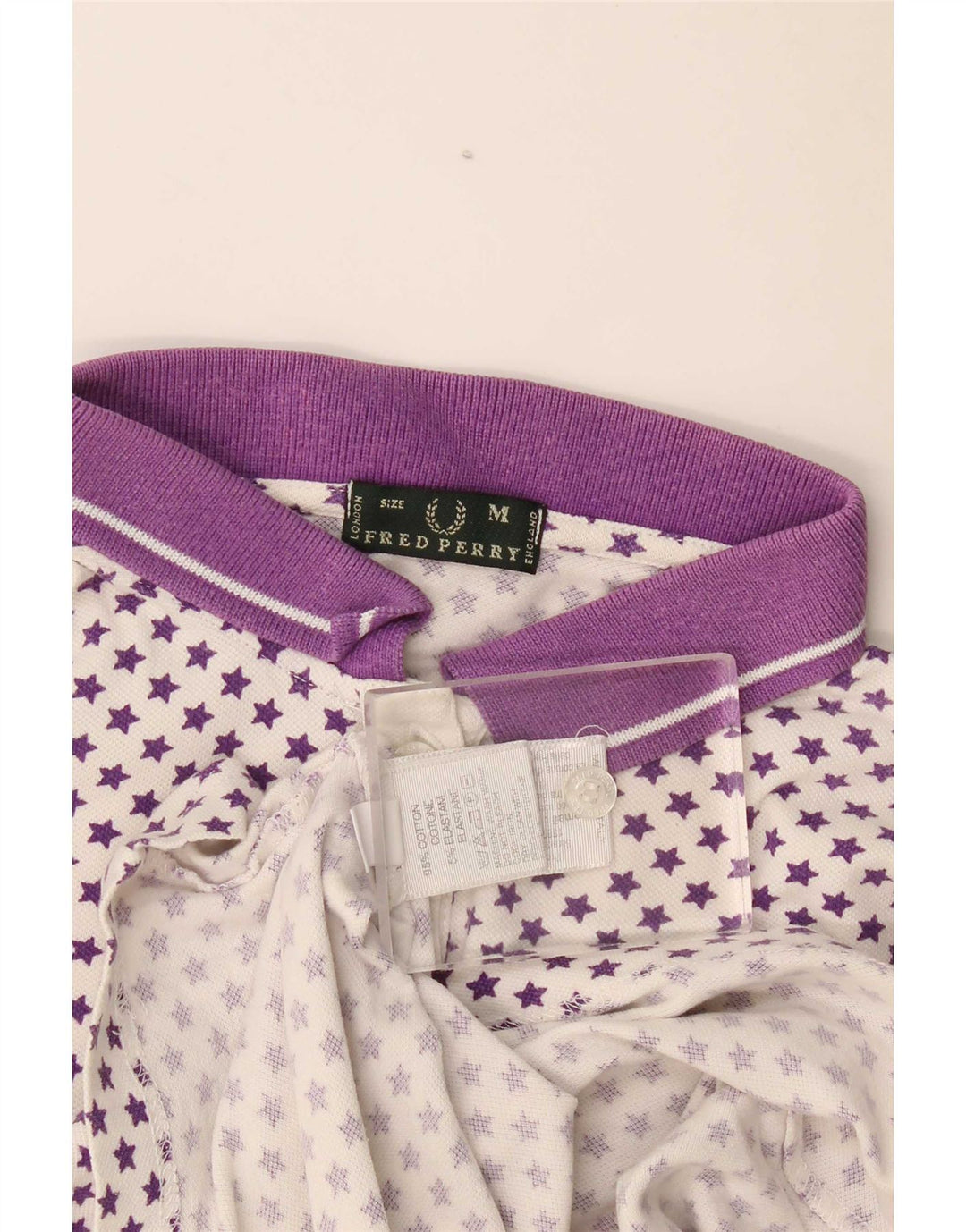 Fred Perry Womens Polo Shirt UK 12 Medium White Spotted Cotton