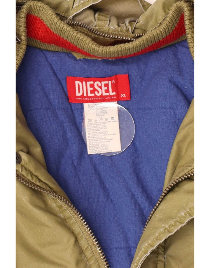 Diesel Boys Graphic Hooded Bomber Jacket 13-14 Years XL Khaki Polyamide