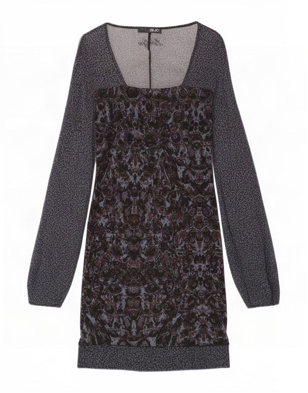 Liu Jo Womens See Through Long Sleeve Sheath Dress UK 4 XS Grey Floral