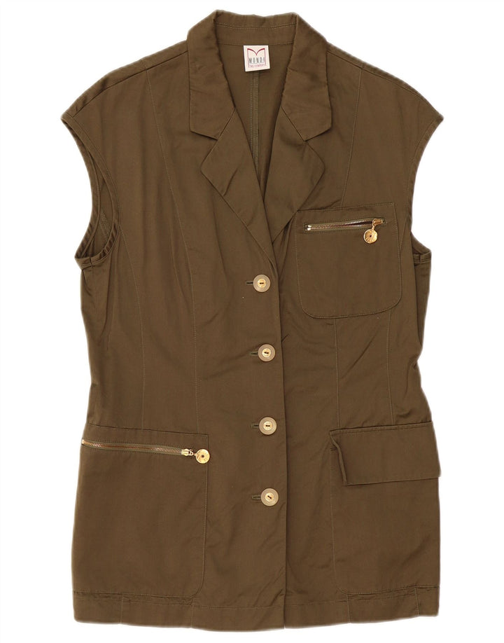 MONDI Womens Sleeveless 4 Button Blazer Jacket EU 38 Medium Khaki Cotton