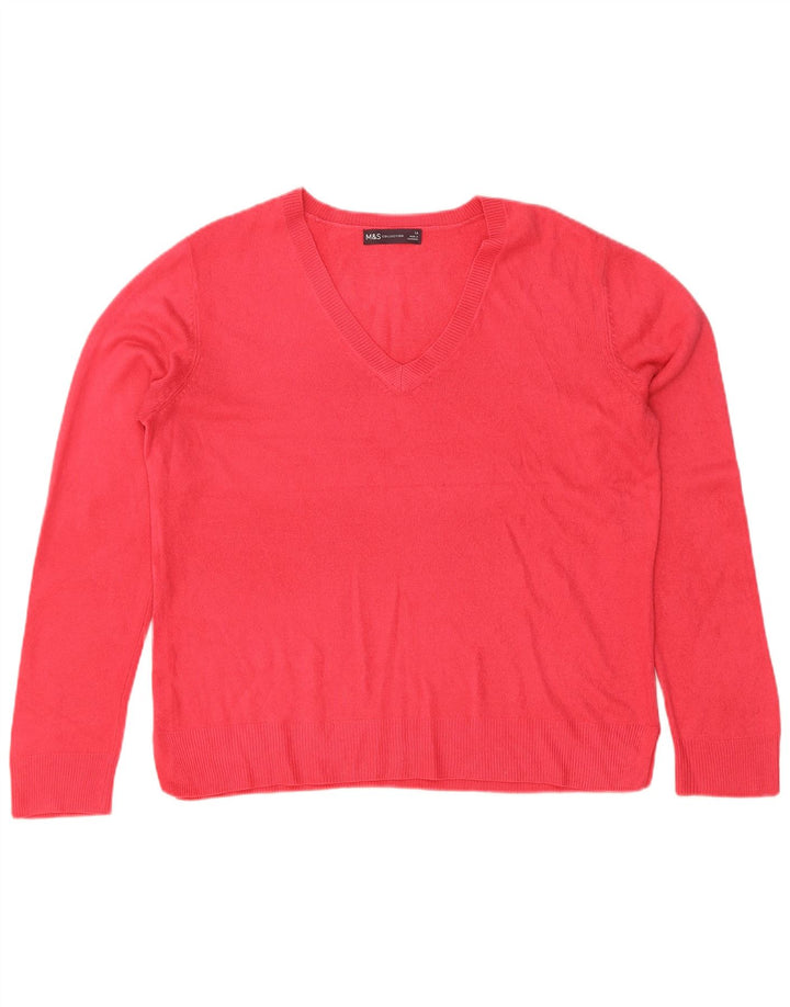 Marks & Spencer Womens V-Neck Jumper Sweater UK 14 Large  Red