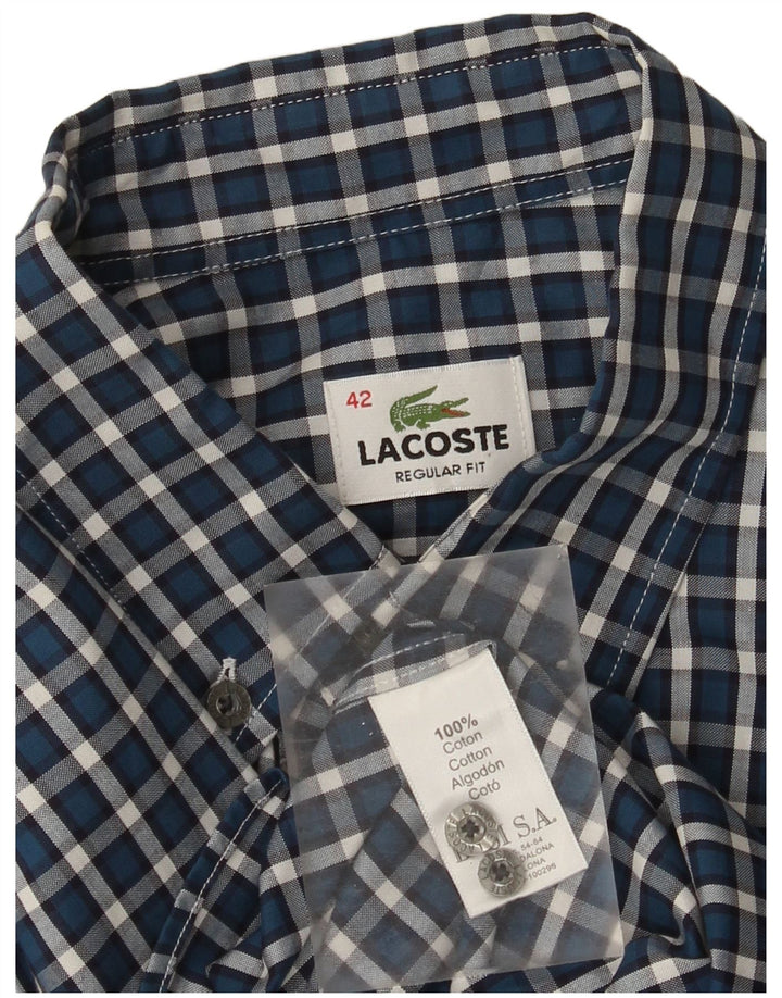 Lacoste Mens Regular Fit Shirt Size 42 Large Blue Check Cotton
