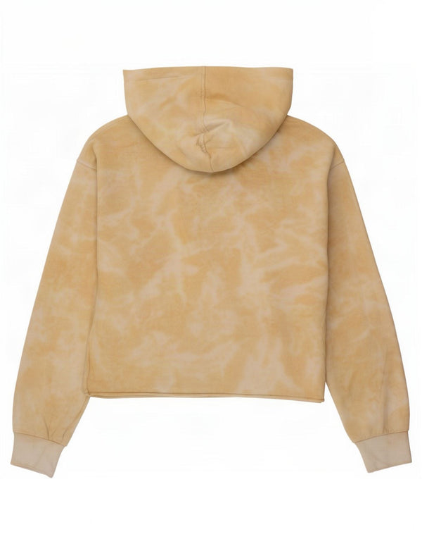 Guess Womens Crop Graphic Hoodie Jumper UK 12 Medium Beige Tie Dye Cotton