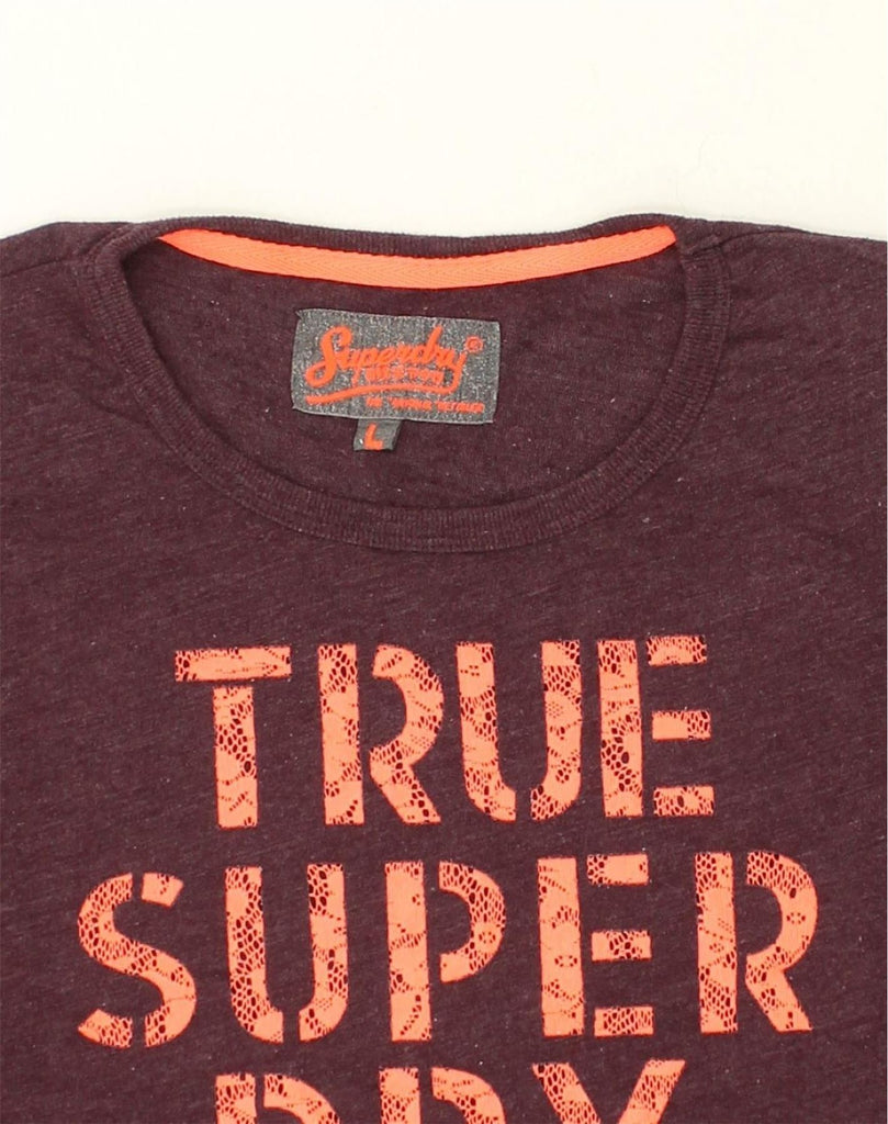 SUPERDRY Womens Graphic T-Shirt Top UK 16 Large Maroon Cotton | Vintage Superdry | Thrift | Second-Hand Superdry | Used Clothing | Messina Hembry 