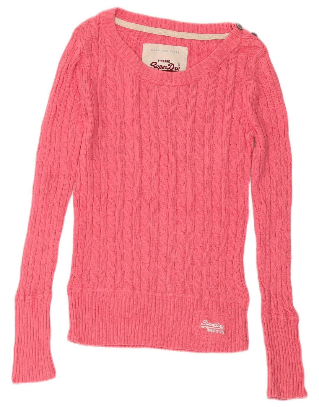 Superdry Womens Boat Neck Jumper Sweater UK 10 Small Pink Cotton
