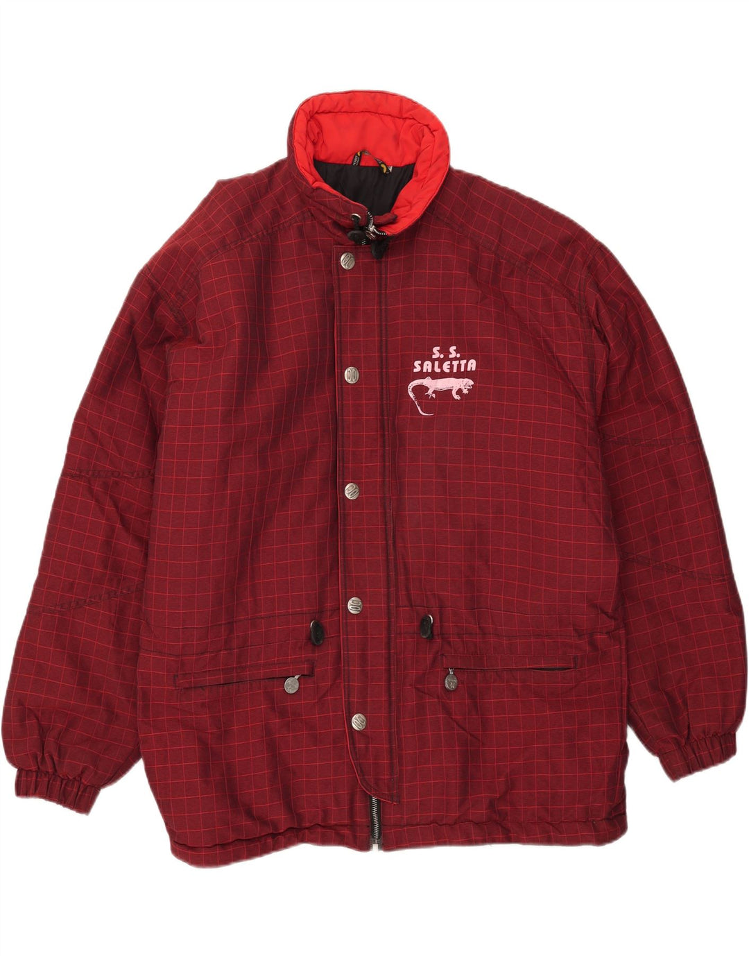 Vintage Mens Ski Jacket IT 52 XL Burgundy Check Polyamide