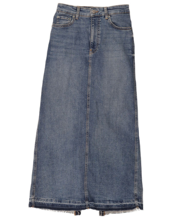 Zara Womens Midi Denim Skirt Small W26 Blue Cotton
