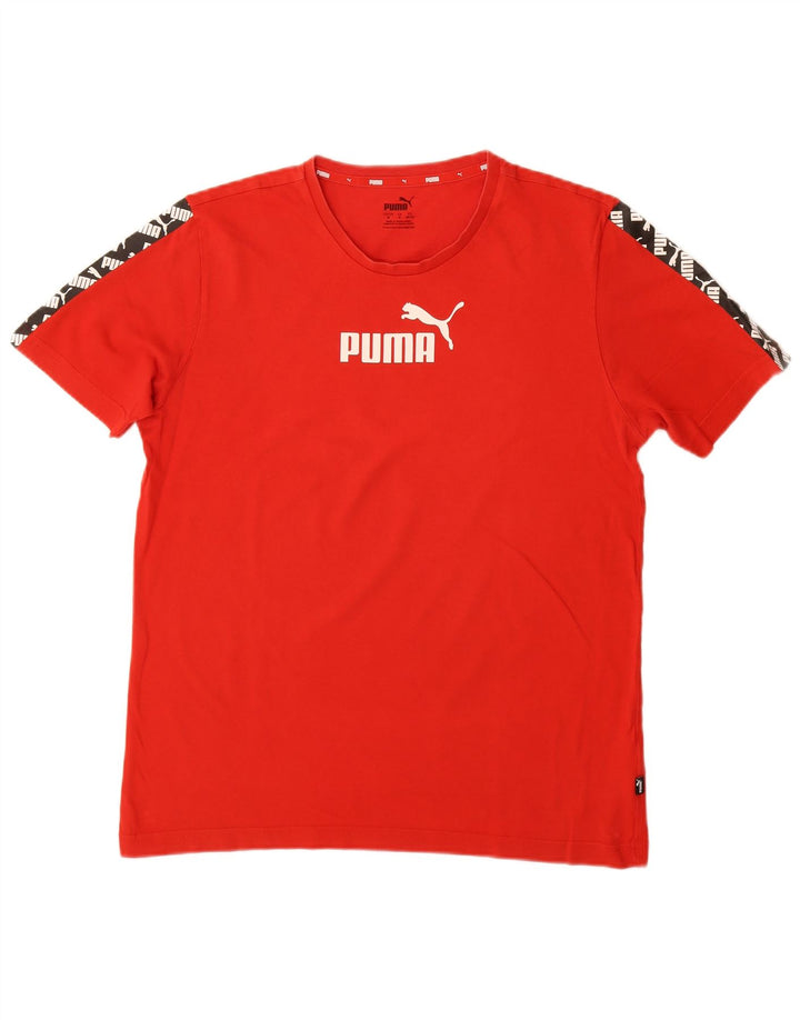 PUMA Mens Graphic T-Shirt Top Medium Red Colourblock Cotton