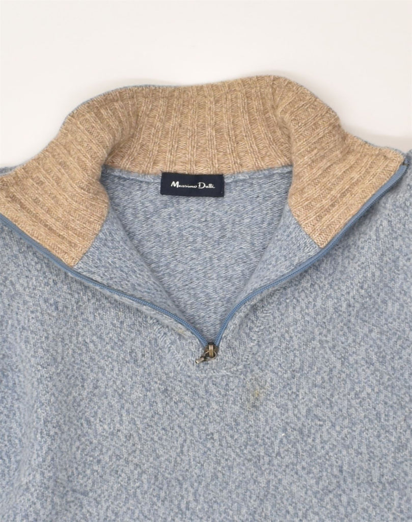 MASSIMO DUTTI Mens Zip Neck Jumper Sweater UK 38 Medium Blue Wool | Vintage Massimo Dutti | Thrift | Second-Hand Massimo Dutti | Used Clothing | Messina Hembry 