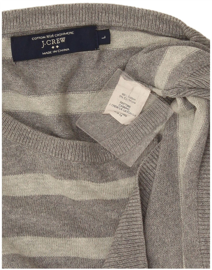 J. Crew Mens Crew Neck Jumper Sweater Large Grey Striped Cotton
