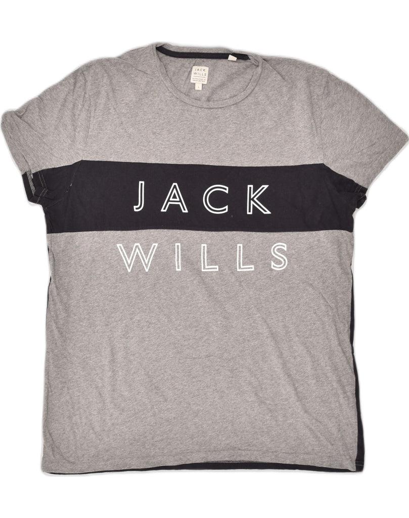 JACK WILLS Mens Graphic T-Shirt Top Large Grey Colourblock Cotton | Vintage Jack Wills | Thrift | Second-Hand Jack Wills | Used Clothing | Messina Hembry 