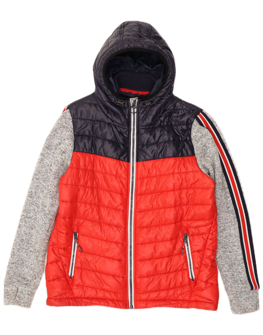 SUPERDRY Mens Hooded Padded Jacket UK 44 2XL Red Colourblock Polyester