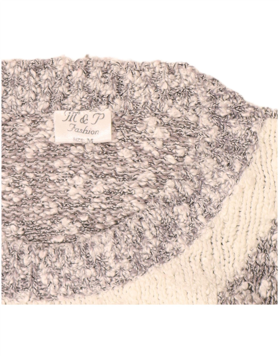 VINTAGE Womens Crew Neck Jumper Sweater UK 14 Medium Grey Colourblock
