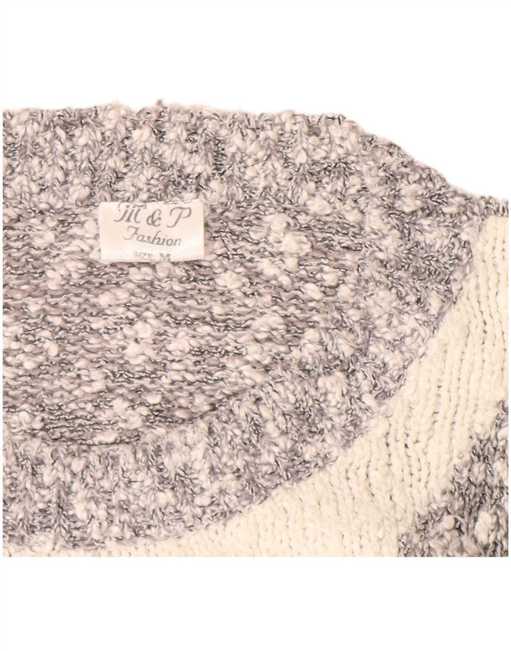 VINTAGE Womens Crew Neck Jumper Sweater UK 14 Medium Grey Colourblock
