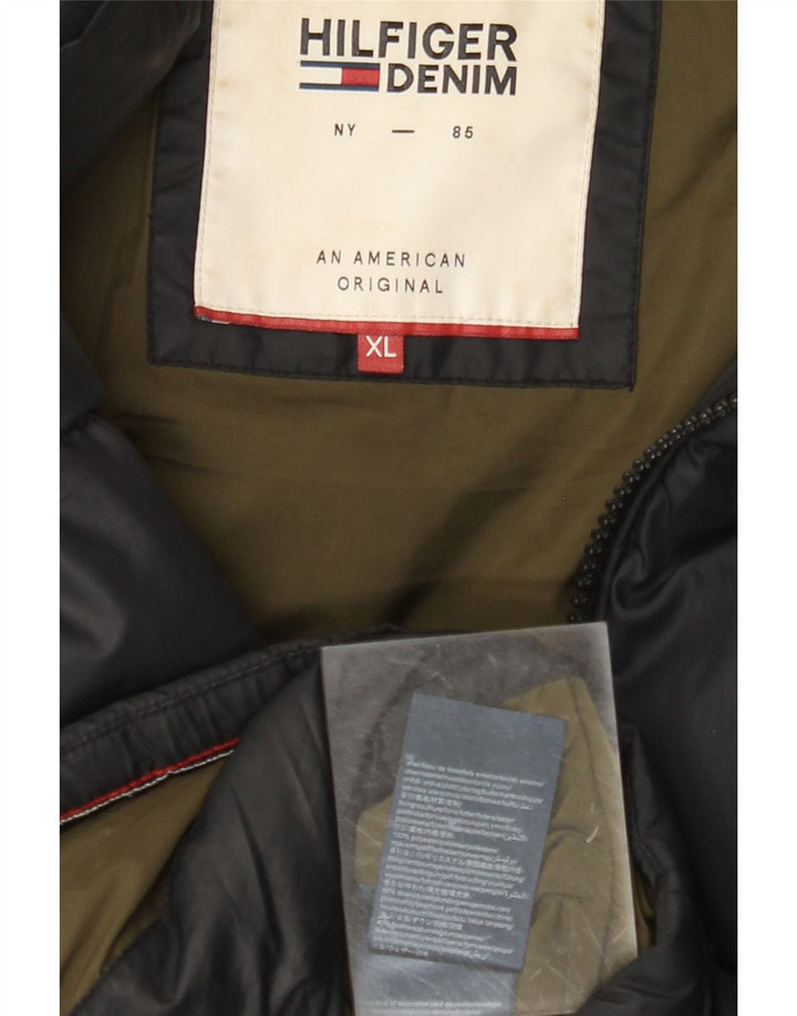 TOMMY HILFIGER Mens Hooded Padded Jacket UK 42 XL Black Polyester