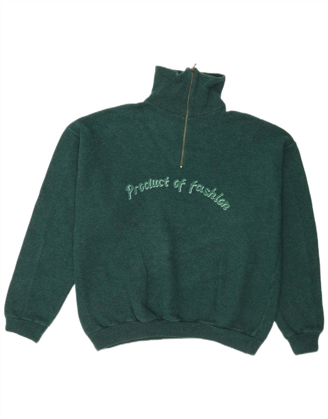 Vintage Mens Graphic Zip Neck Jumper Sweater Large Green