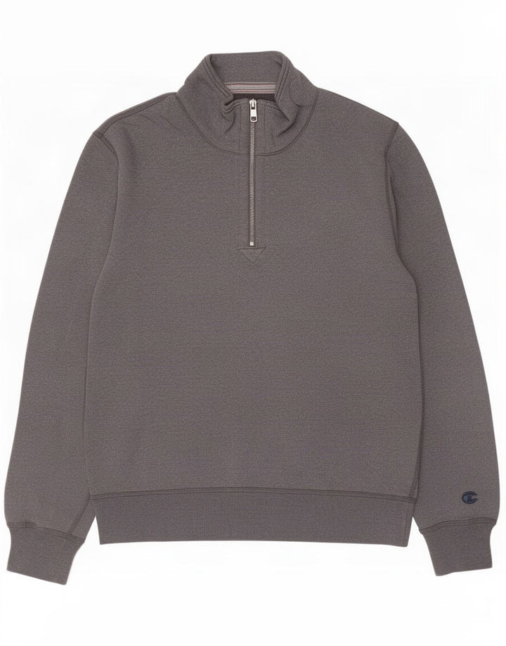 Champion Mens Zip Neck Sweatshirt Jumper Large Grey Cotton