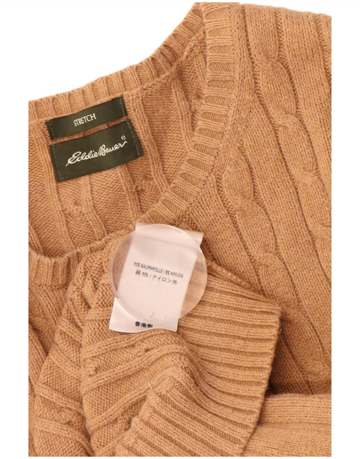 EDDIE BAUER Womens Cardigan Sweater UK 12 Medium Beige Cotton