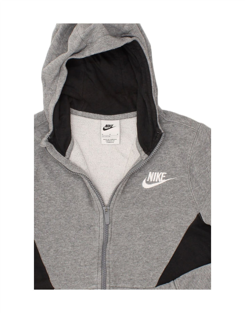 NIKE Boys Graphic Zip Hoodie Sweater 10-11 Years Medium Grey Colourblock Vintage Nike and Second-Hand Nike from Messina Hembry 