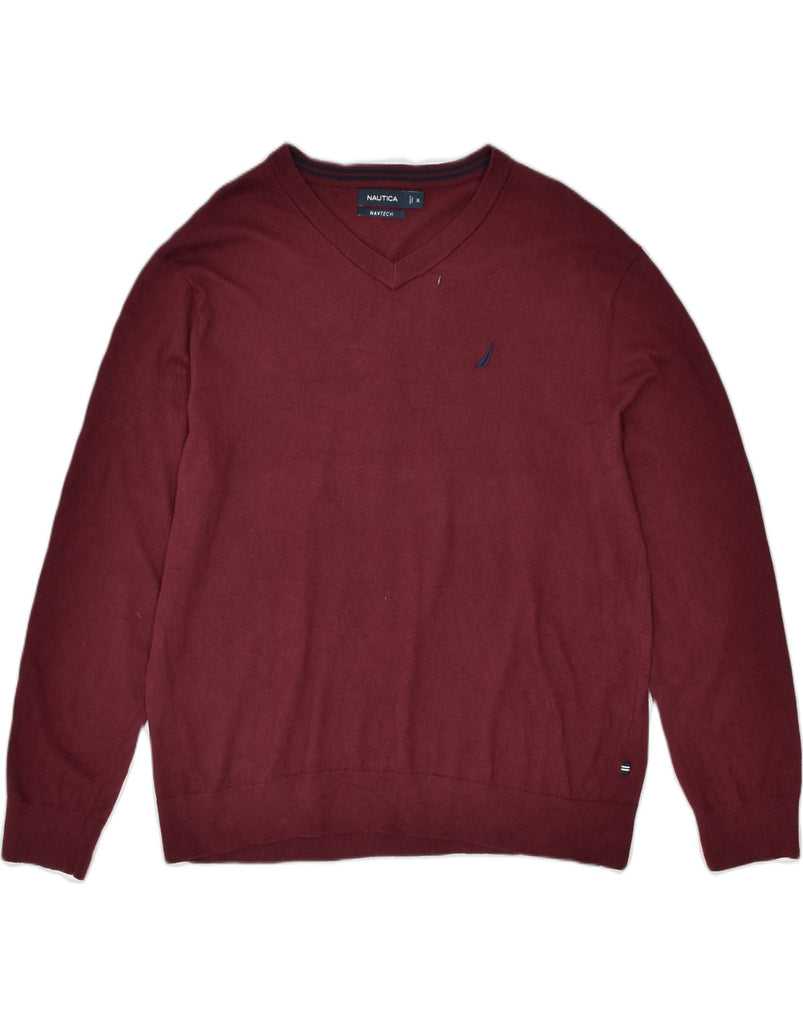 NAUTICA Mens Navtech V-Neck Jumper Sweater XL Burgundy | Vintage | Thrift | Second-Hand | Used Clothing | Messina Hembry 