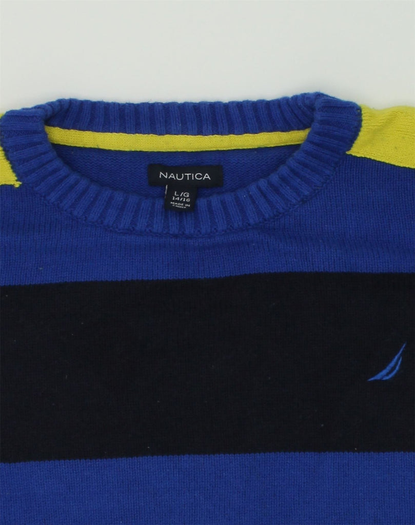 NAUTICA Boys Crew Neck Jumper Sweater 14-15 Years Large Blue Colourblock | Vintage Nautica | Thrift | Second-Hand Nautica | Used Clothing | Messina Hembry 