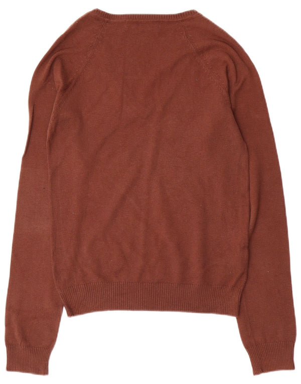 Zara Womens V-Neck Jumper Sweater UK 12 Medium Brown Cotton