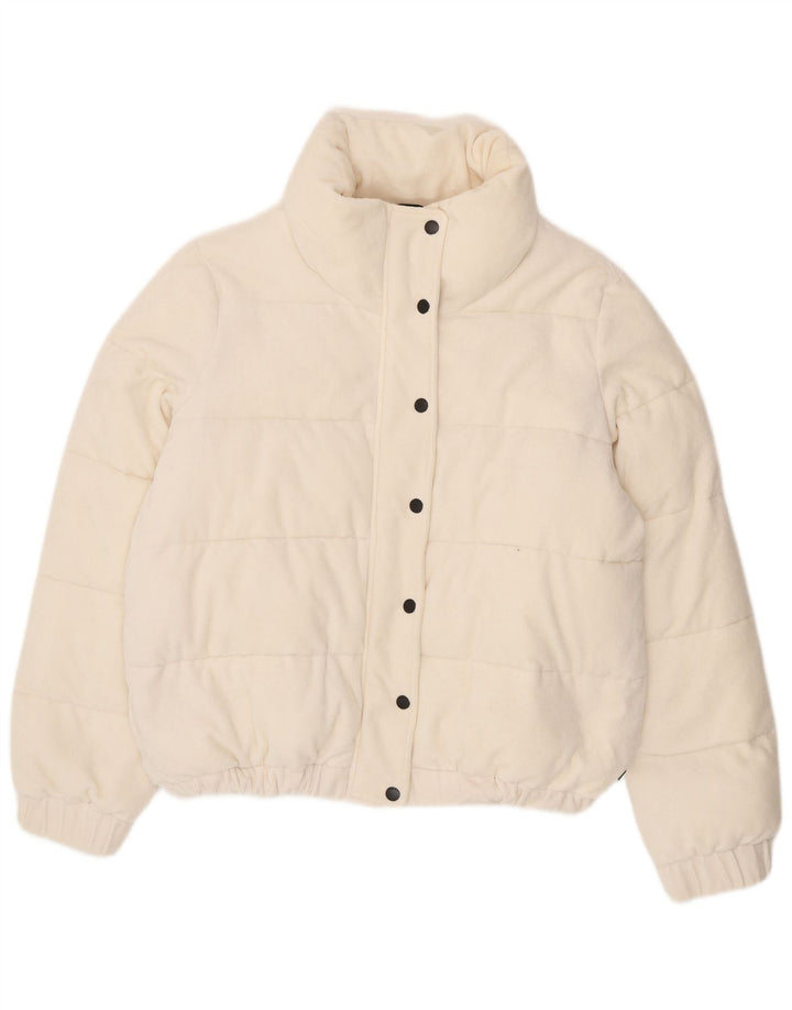 Dkny Womens Graphic Padded Jacket UK 16 Large White Cotton