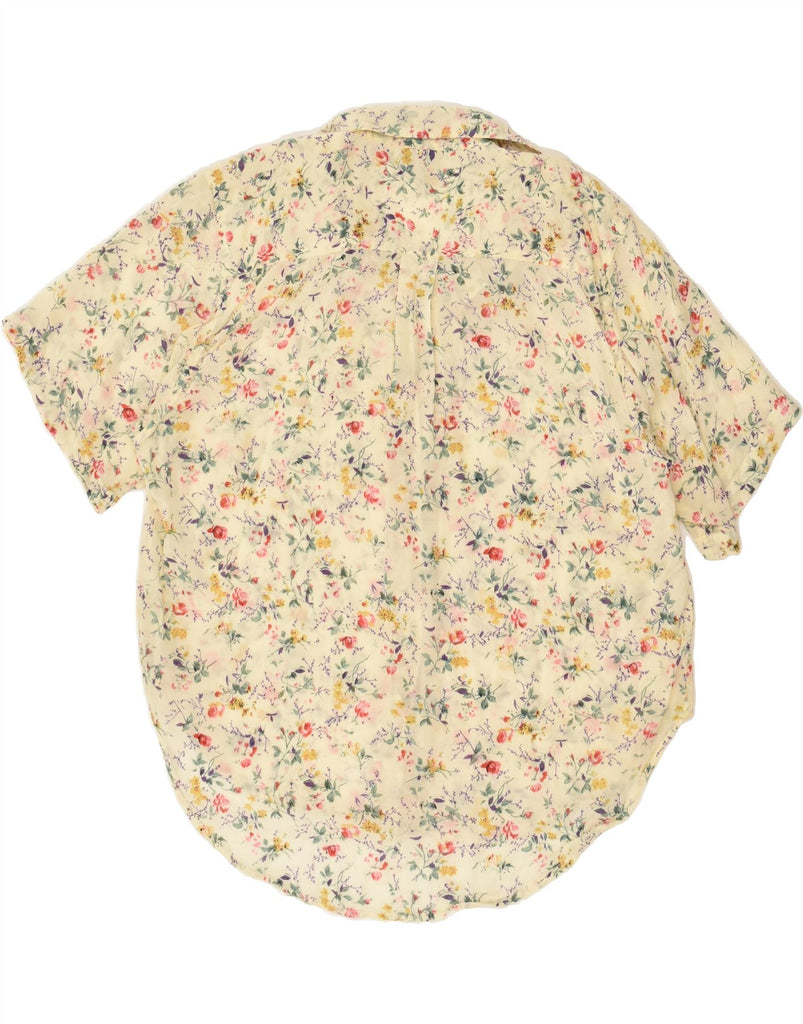 VINTAGE Womens Longline Short Sleeve Shirt UK 14 Medium Yellow Floral | Vintage Vintage | Thrift | Second-Hand Vintage | Used Clothing | Messina Hembry 