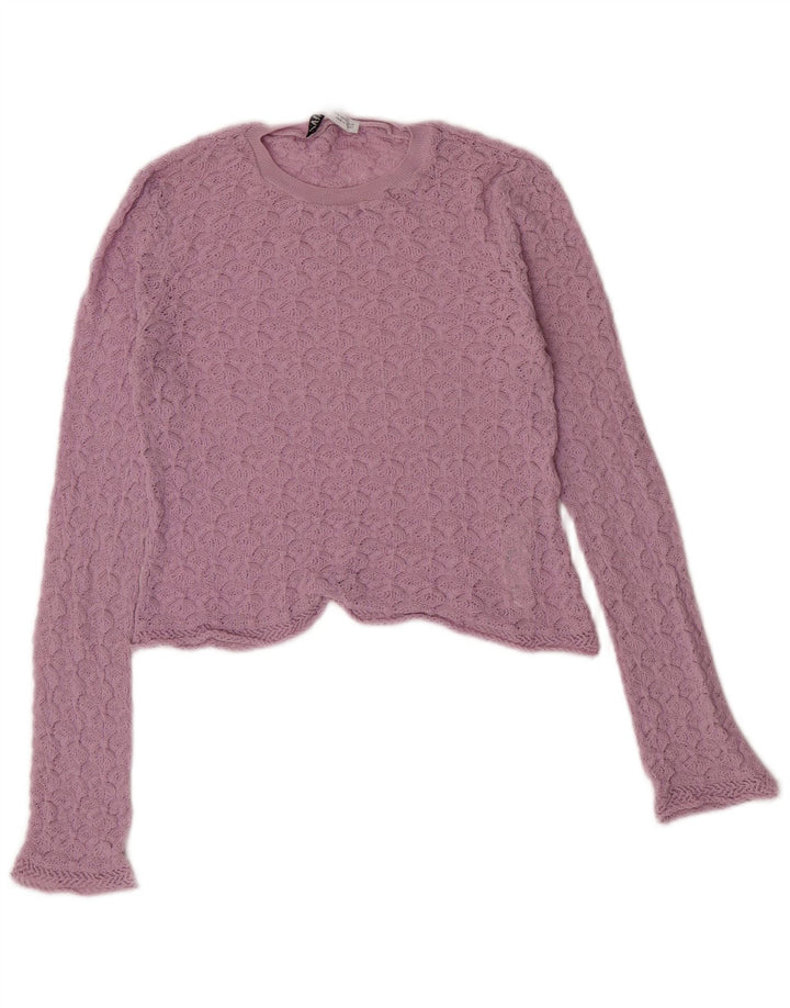 Zara Womens Crop Top Long Sleeve UK 10 Small Purple Polyamide