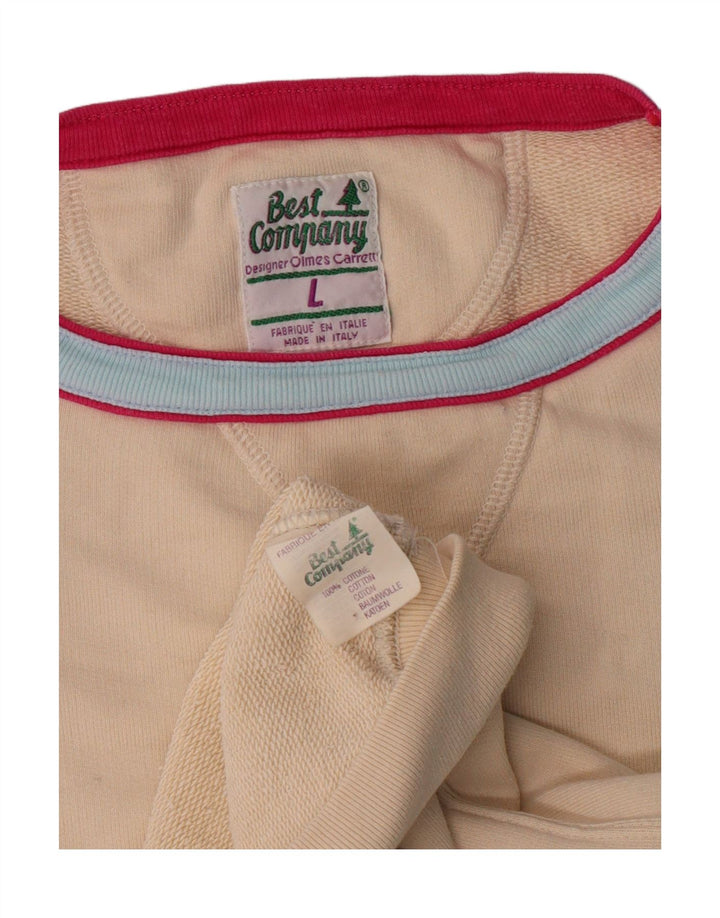 Best Company Mens Graphic Short Sleeve Sweatshirt Jumper Large Beige Cotton