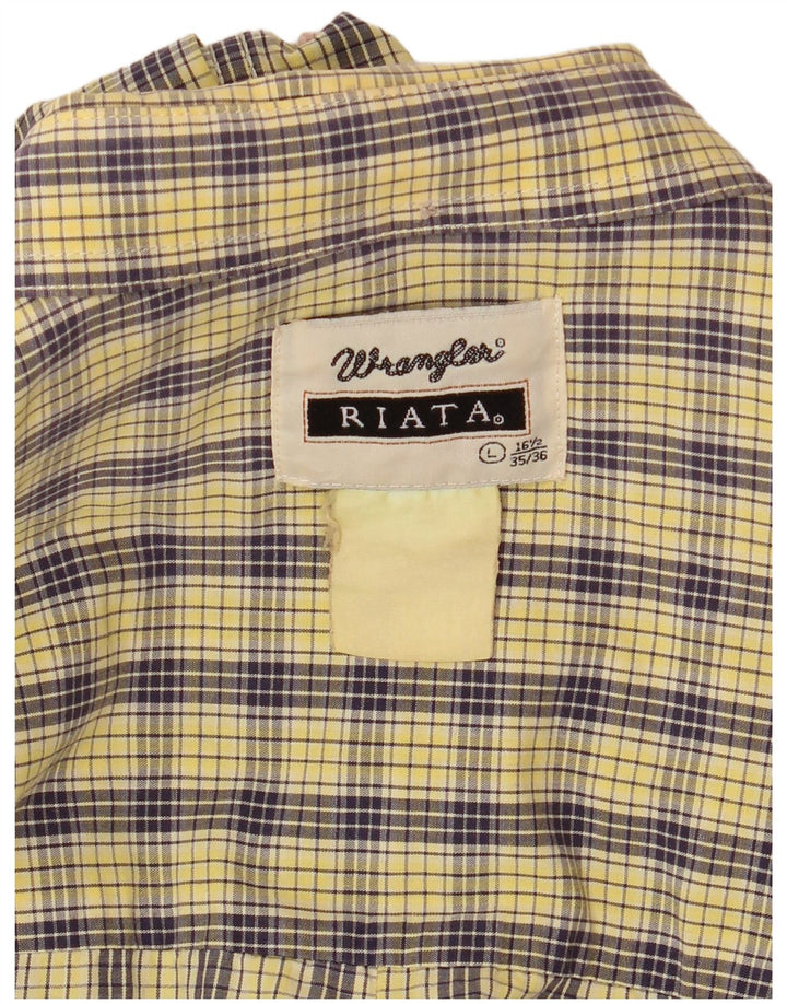 Wrangler Mens Riata Shirt Size 16 1/2 Large Yellow Check