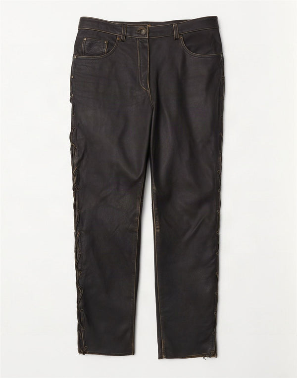 Vintage Womens Straight Leather Trousers EU 38 Medium W30 L28 Black