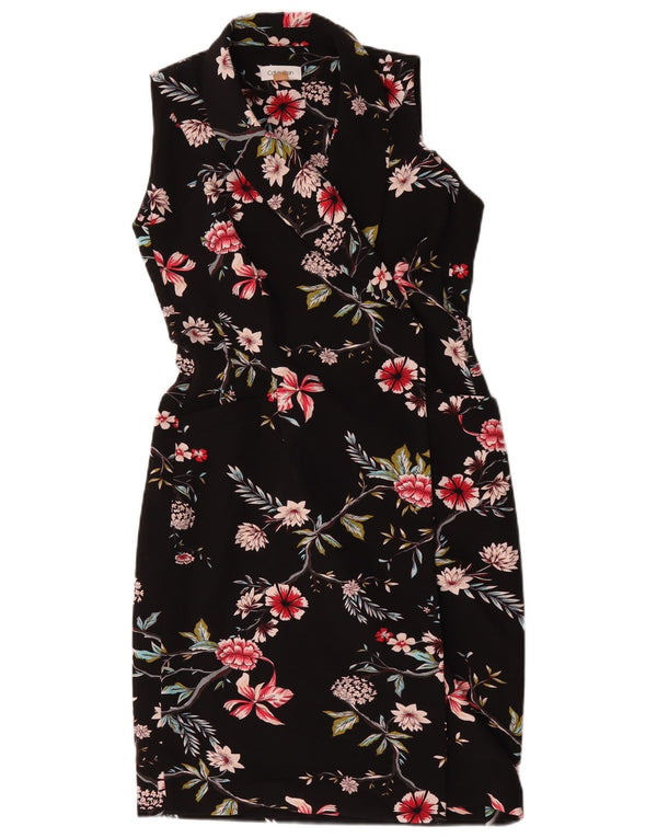 Calvin Klein Womens Sleeveless Wrap Sheath Dress US 6 Medium Black Floral