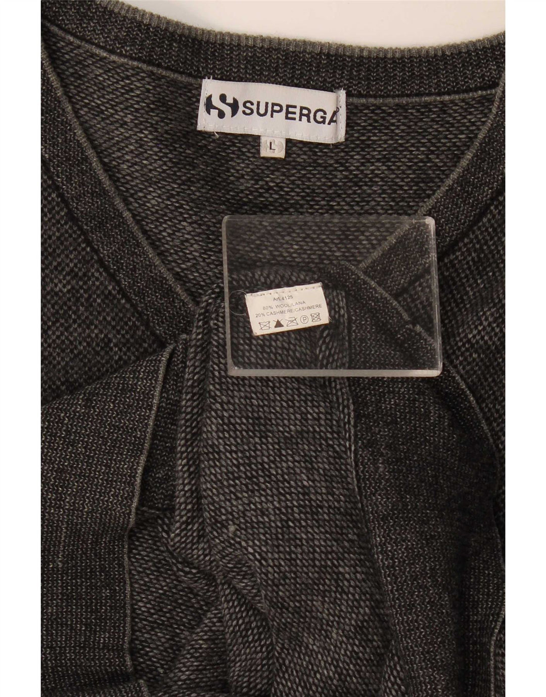 Superga Mens V-Neck Jumper Sweater Large Grey Wool