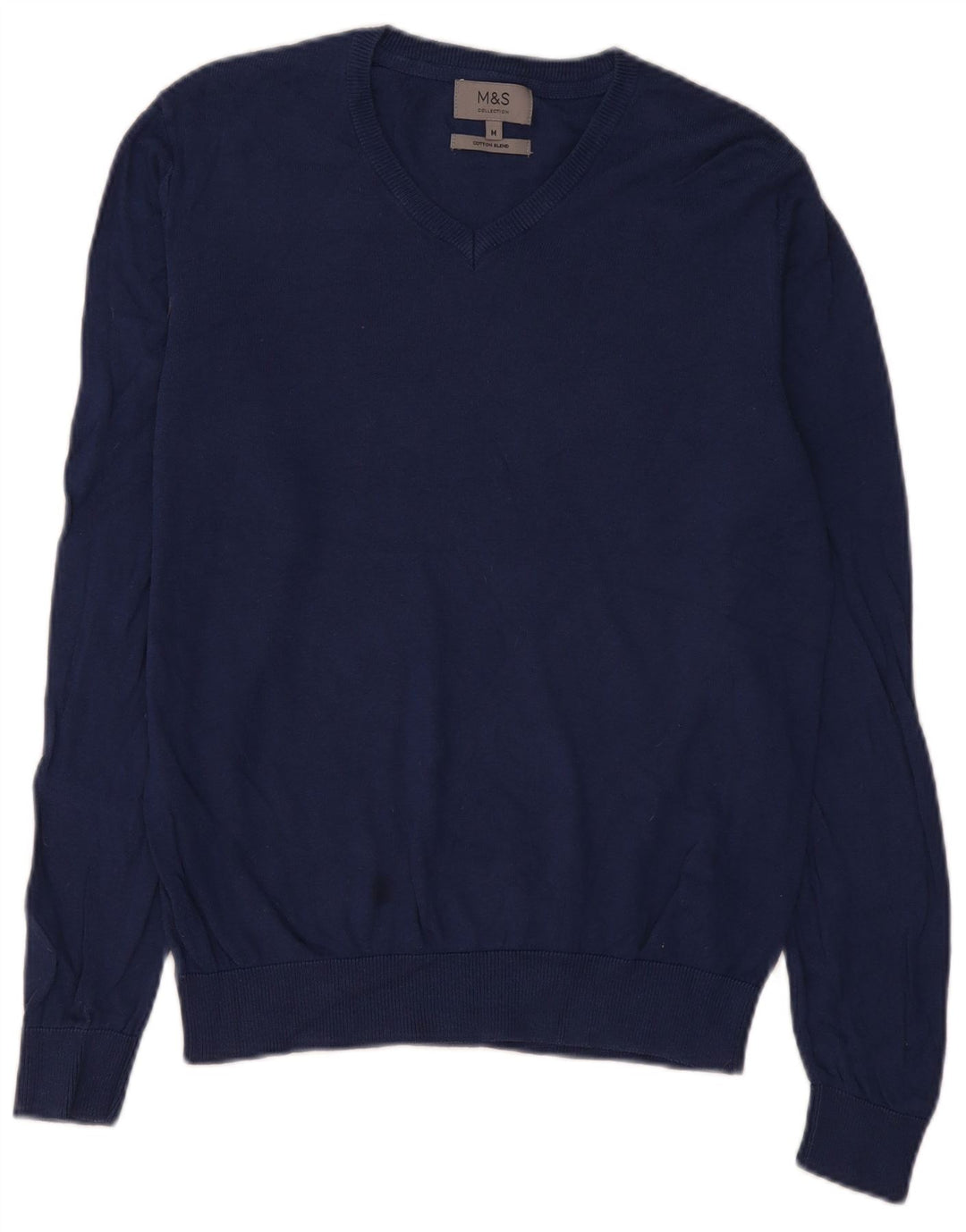 Marks & Spencer Mens V-Neck Jumper Sweater Medium Navy Blue Cotton