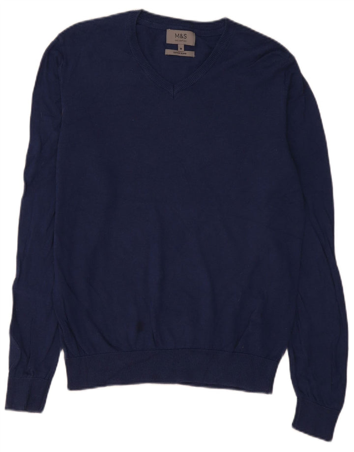 Marks & Spencer Mens V-Neck Jumper Sweater Medium Navy Blue Cotton