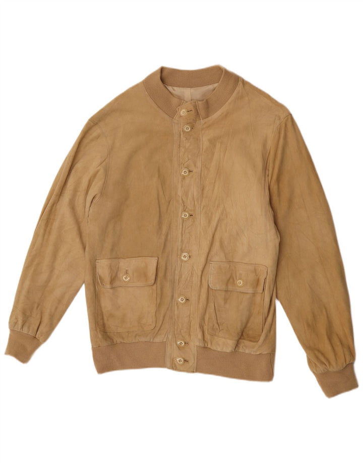 Vintage Mens Suede Bomber Jacket UK 38 Medium Beige