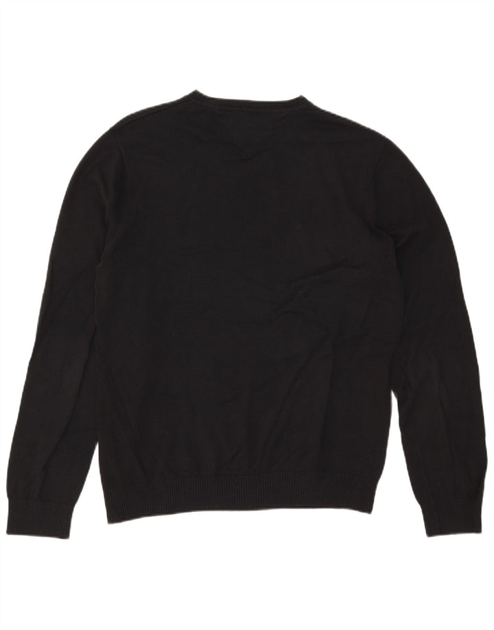 Tommy Hilfiger Mens V-Neck Jumper Sweater Medium Black Cotton