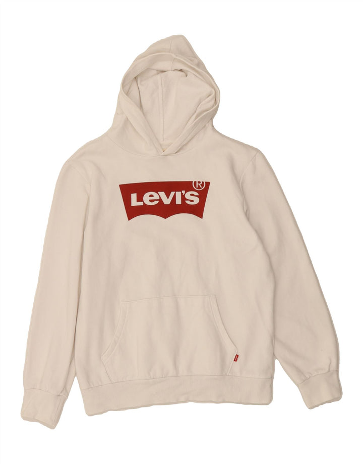 LEVI'S Boys Graphic Hoodie Jumper 13-14 Years XL  White Cotton Vintage Levi's and Second-Hand Levi's from Messina Hembry 