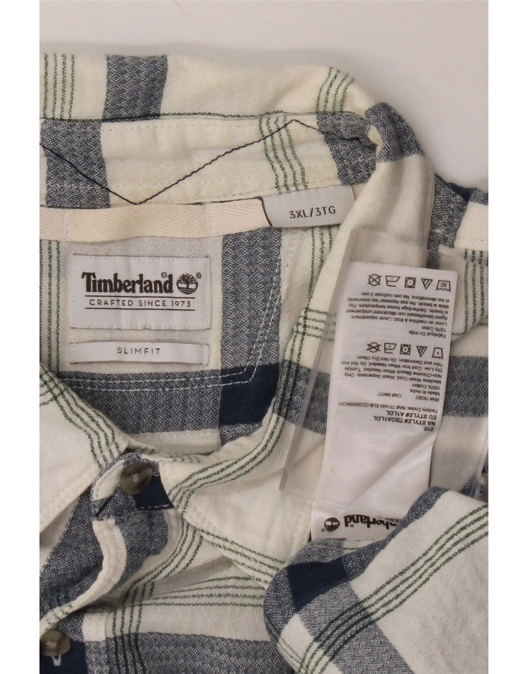 TIMBERLAND Mens Slim Fit Short Sleeve Flannel Shirt 3XL Blue Check Cotton