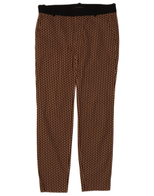 Zara Womens Slim Chino Trousers Small W26 L27 Brown Houndstooth Cotton