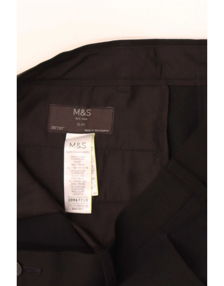 Marks & Spencer Mens Slim Casual Trousers W30 L31 Black Polyester