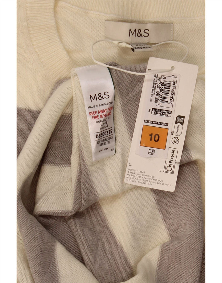 Marks & Spencer Womens Crew Neck Jumper Sweater UK 10 Small Beige Striped