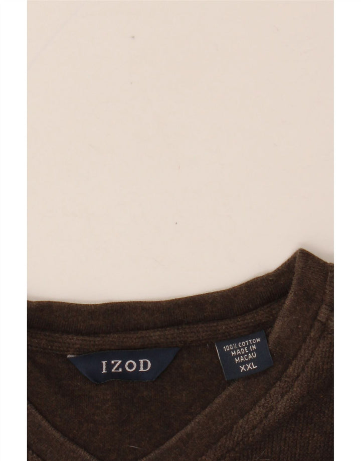 IZOD Mens Top Long Sleeve 2XL Brown Colourblock Cotton